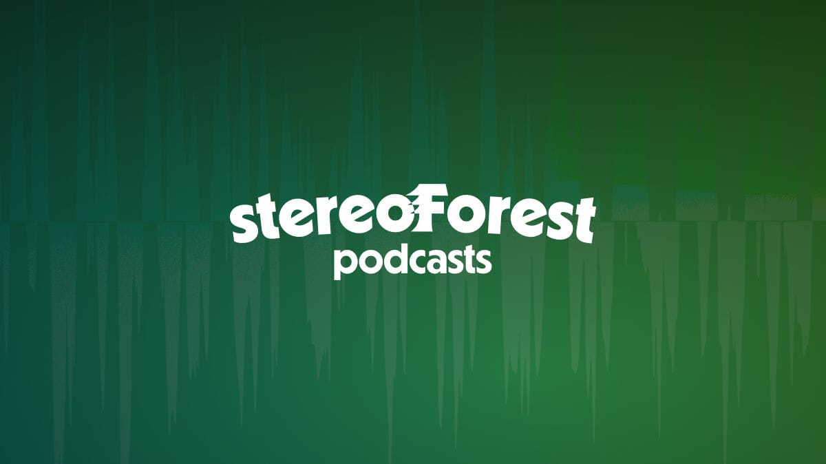 Stereoforest podcasts white text on a green gradient background