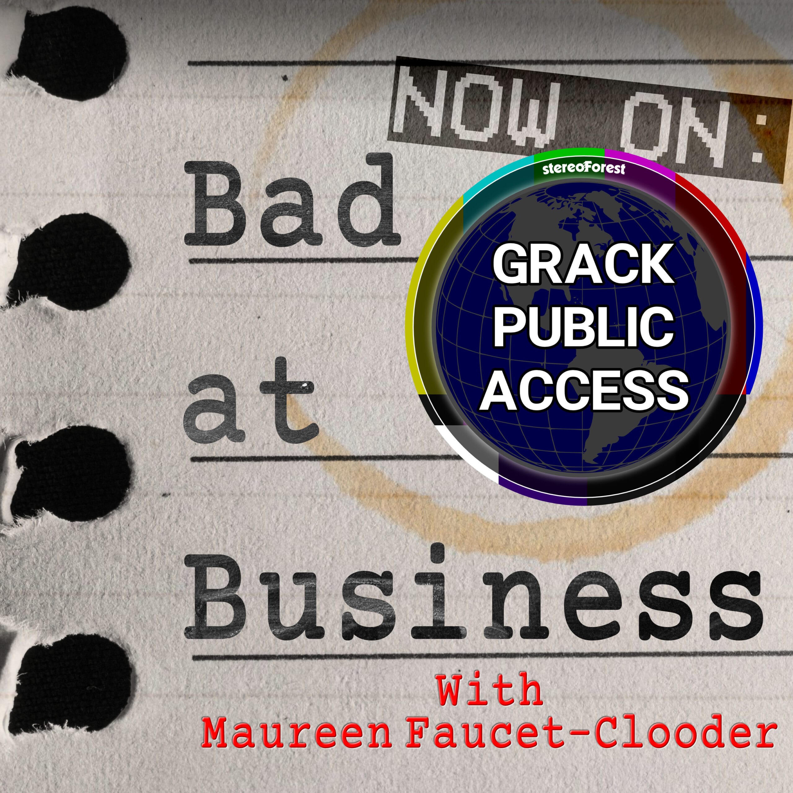 Show art for Grack Public Access - show name in white text on top of a retro globe and TV test pattern.